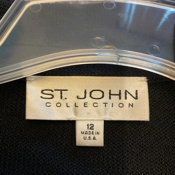 St John Collection Vintage Black Wool Knit Blazer Cardigan Suit Jacket Y2K w Pin - Picture 2 of 6